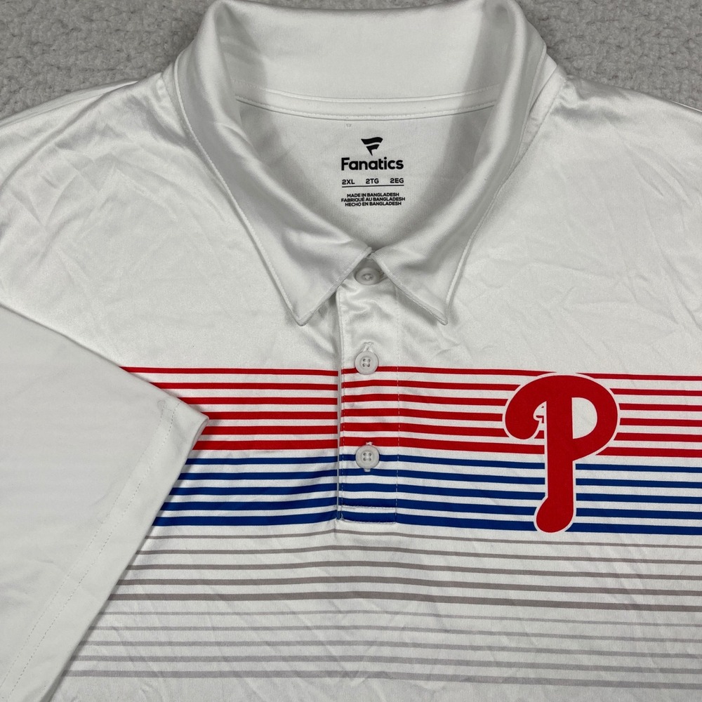 Philadelphia Phillies Polo Mens 2XL White MLB Striped Fanatics Philly Baseball